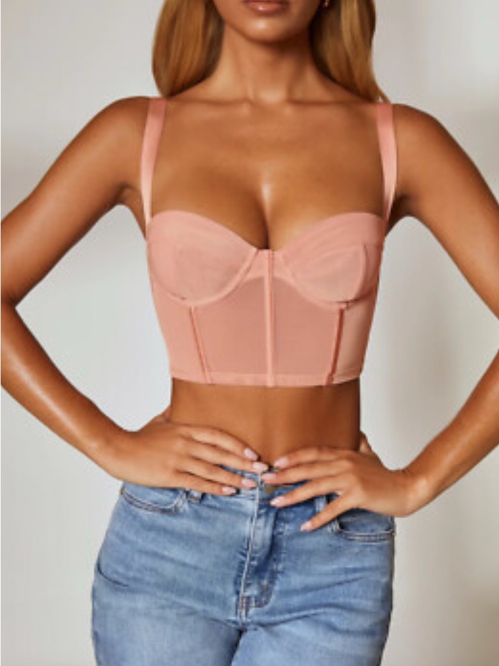 OH POLLY Borderline Bustier Corset Crop Top Blush Pink US4 NWT